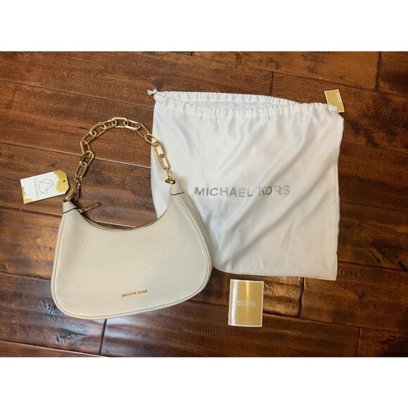 Michael Kors Cora Light Cream Zip Pouchette Leather Crossbody - Picture 10 of 10